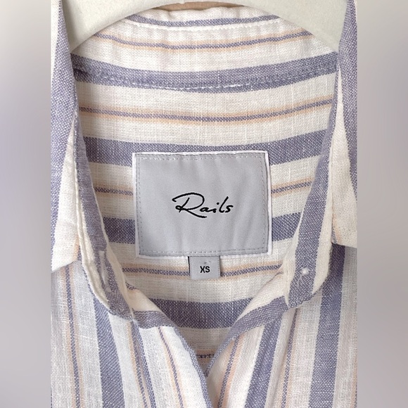RAILS Linen Blend Charli Shirt Bacara Stripe Button Front Sz:XS - Picture 8 of 14